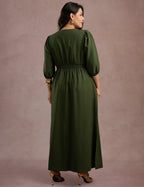 Vestido Longo Com Pesponto Musgo