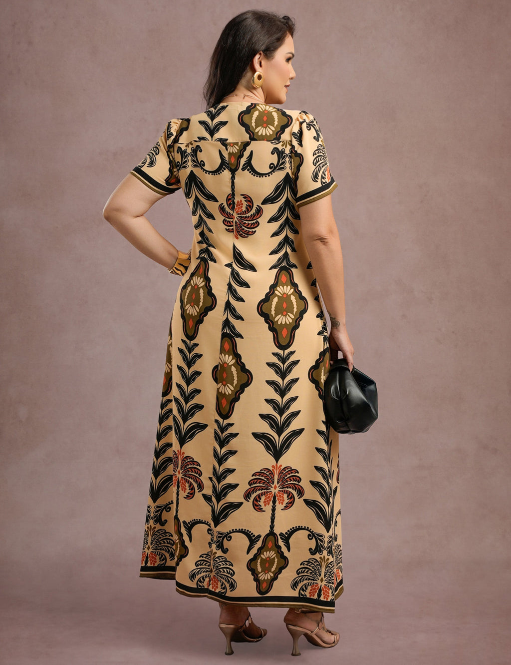 Vestido Longo Estampado Bege