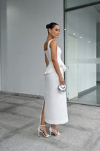 VESTIDO MIDI PEPLUM OFF WHITE