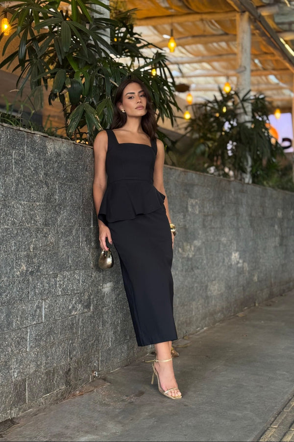 VESTIDO MIDI PEPLUM OFF WHITE