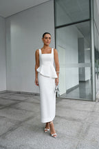 VESTIDO MIDI PEPLUM OFF WHITE