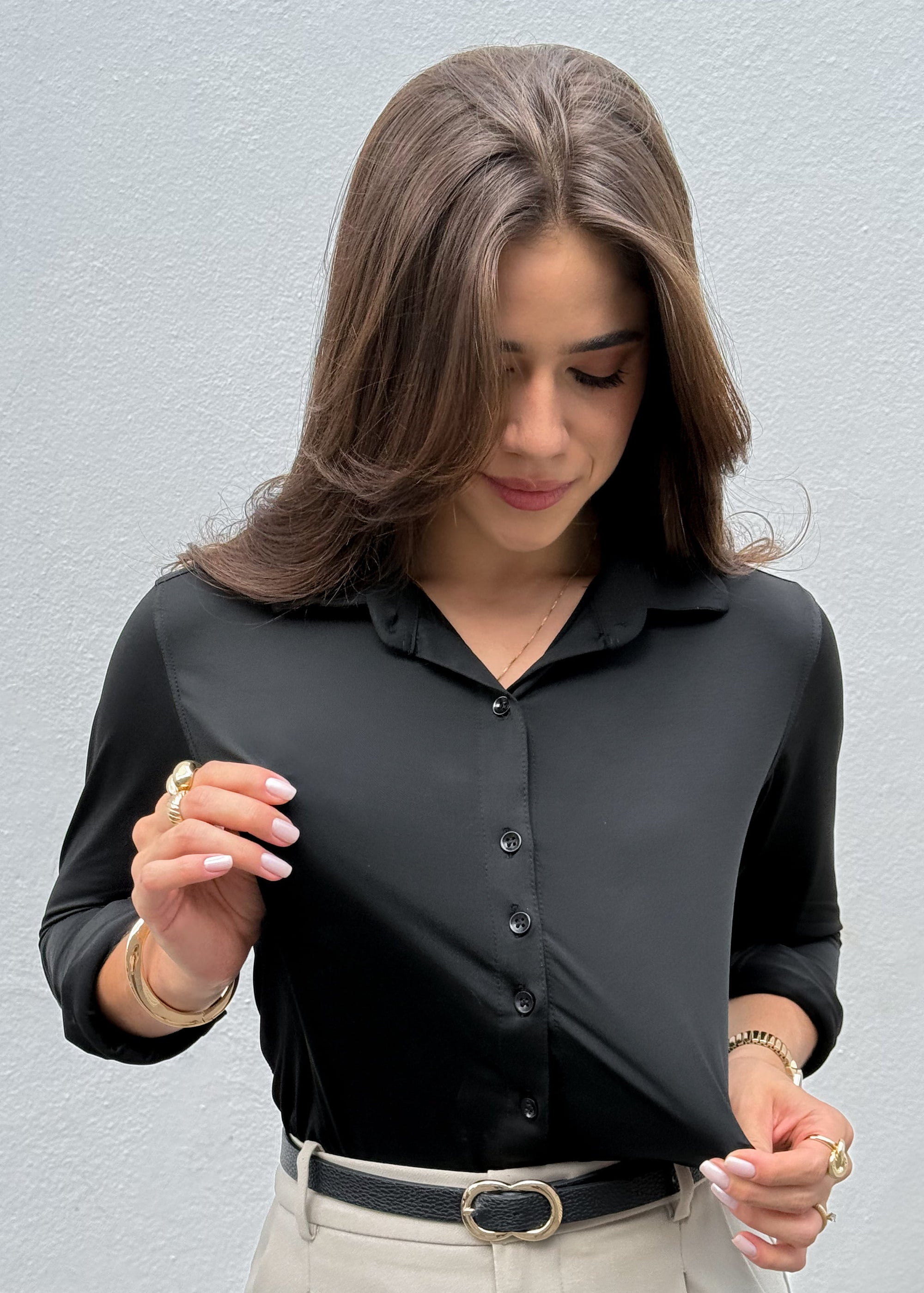Camisa Feminina Social Manga Longa Ultra Tech Preta