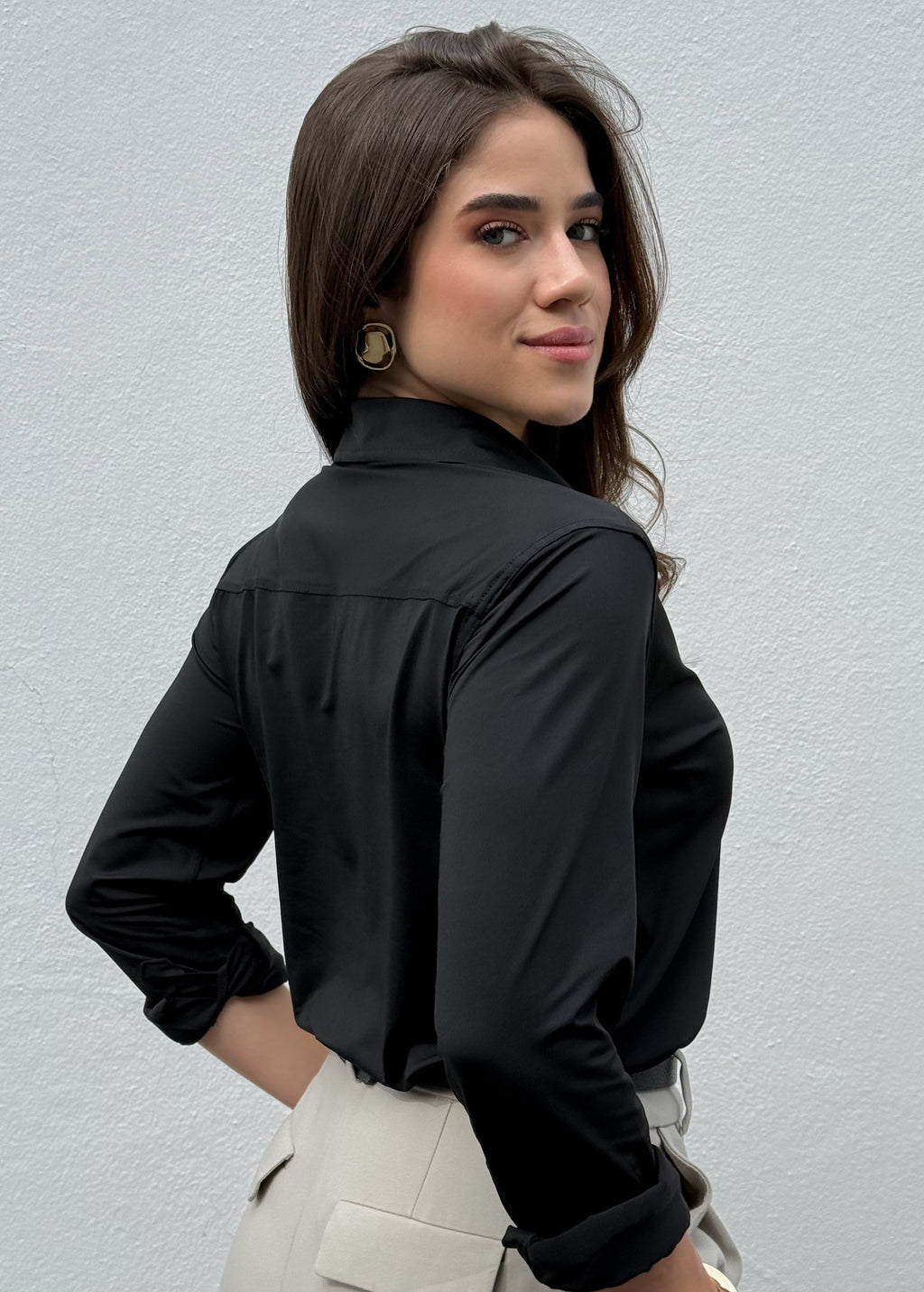 Camisa Feminina Social Manga Longa Ultra Tech Preta