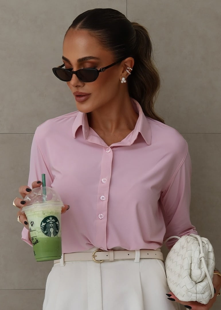Camisa Feminina Social Manga Longa Ultra Tech Rosa Claro