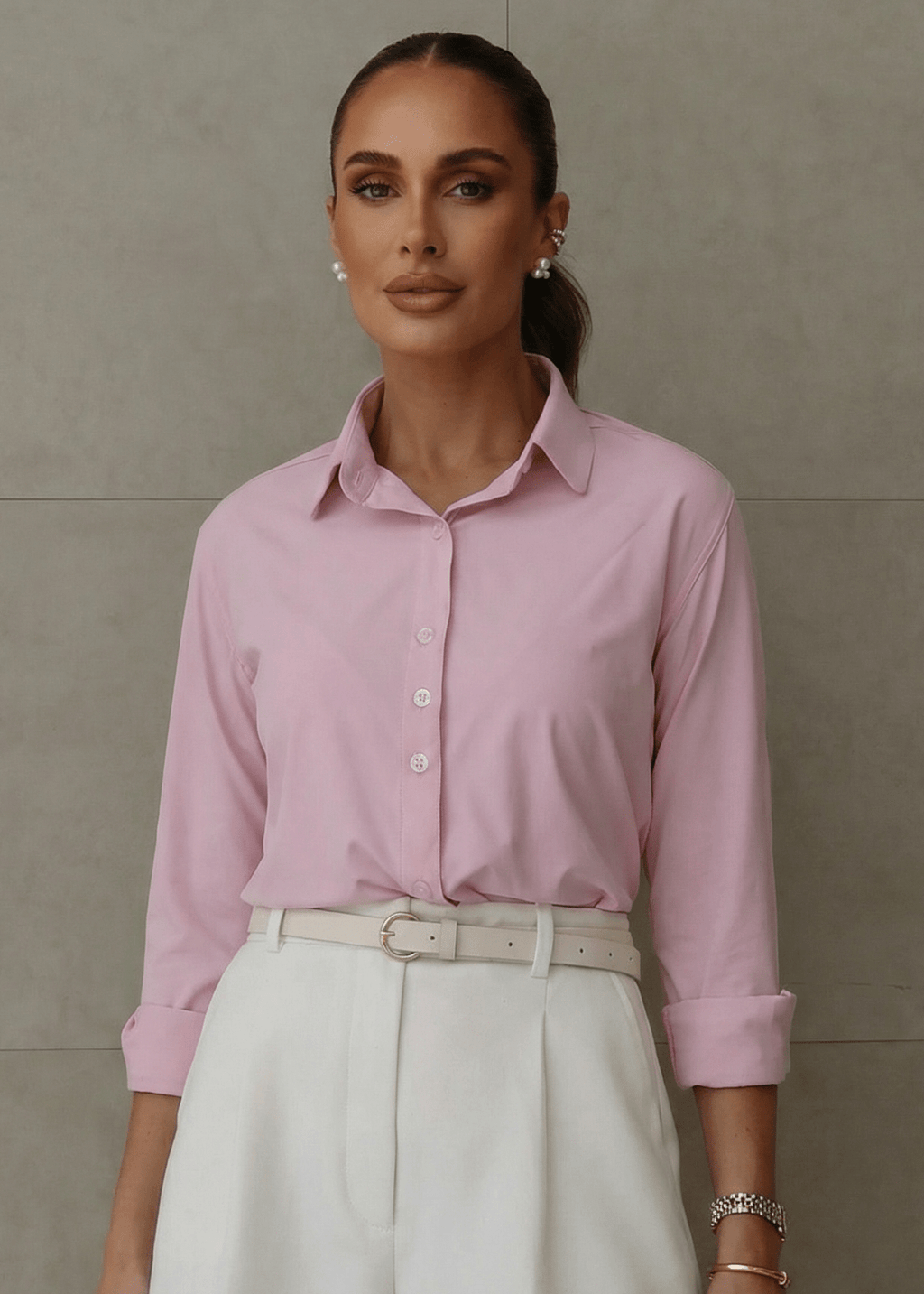 Camisa Feminina Social Manga Longa Ultra Tech Rosa Claro