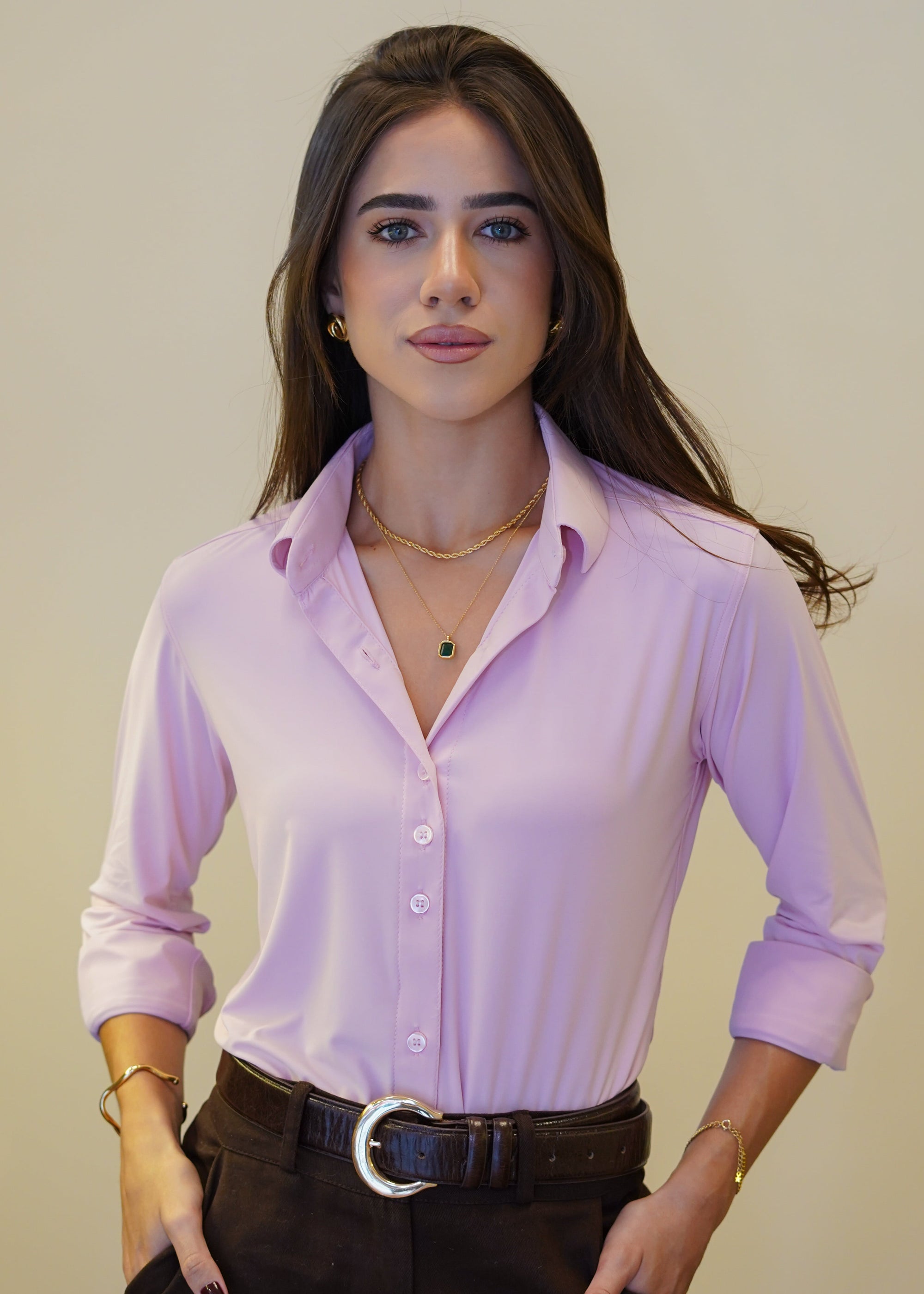 Camisa Feminina Social Manga Longa Ultra Tech Rosa Claro