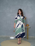 Vestido Viscose Estampado Com Faixa - Cechiq