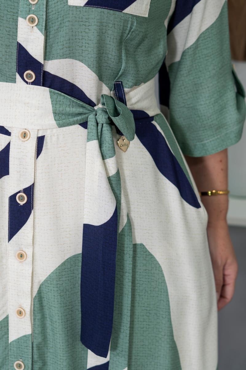 Vestido Viscose Estampado Com Faixa - Cechiq